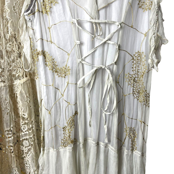 Nataya Empire FairyCore Garden Floral Embroidered Dress Lace Up Sage Gray Large - Picture 8 of 12